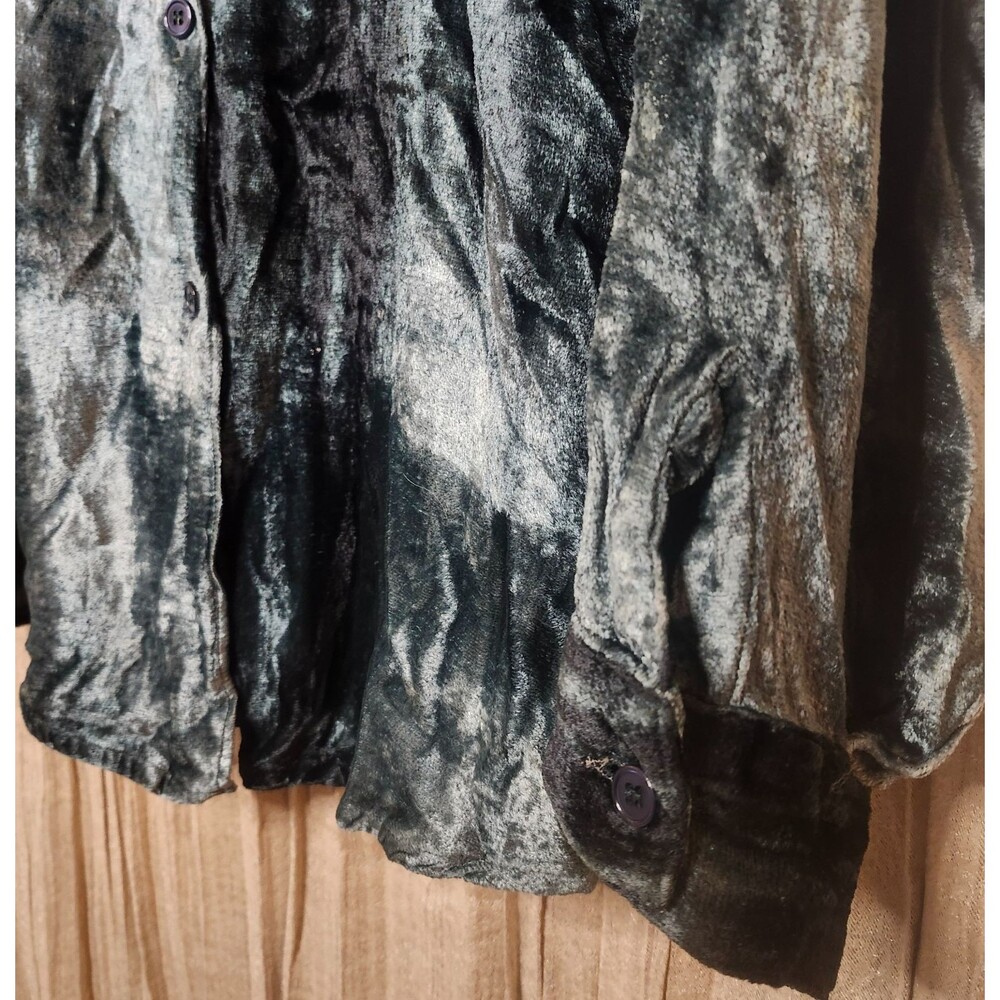 Turquoise Crushed Velvet Button Up Shirt XL Oversized Shacket Viscose Blend - Picture 3 of 6